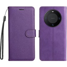 Colorful Shop Huawei Mate 60 Pro Için Flip Case Yüksek Kalite Deri Klasik Düz Renk (Yurt Dışından)