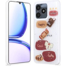 MobaxAksesuar Realme C53 4g Kılıf Kabartma Figürlü Parlayan Sıvılı Simli Cevze Kapak