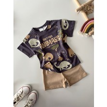 Miniğimin Cicileri Animal Pamuklu Erkek Çocuk Şortlu takım - Mor-Bej