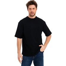 Adams Jakarlı Kumaş Bisiklet Yaka Kısa Kol Oversize Erkek T-Shirt