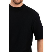 Adams Jakarlı Kumaş Bisiklet Yaka Kısa Kol Oversize Erkek T-Shirt
