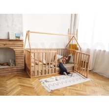 Oppipo 75  cm  Korkuluklu Ahşap Montessori Karyola - Masif Ahşap Karyola - Opmont05-75