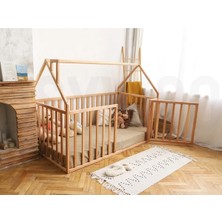 Oppipo 75  cm  Korkuluklu Ahşap Montessori Karyola - Masif Ahşap Karyola - Opmont05-75