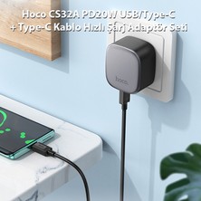 Hoco CS32A PD20W Usb+Type-C + Type-C Kablo Hızlı Şarj Adaptör Seti