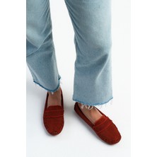 Astoria Kiremit Triko Iç Kısım Deri Düz Taban Kadın Babet