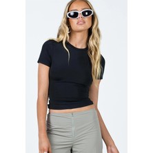 De Plein Verona Siyah Bisiklet Yaka Basic Kısa Kollu Esnek Kadın T-Shirt