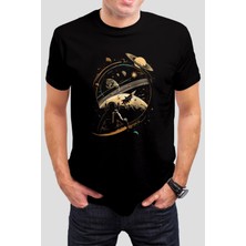 T-35 Uzay Astronot Baskılı Siyah Unisex T-Shirt C478