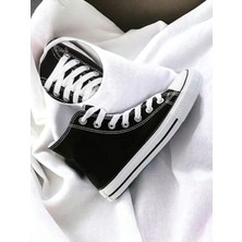 Lideral Unisex Convers Günlük Keten Rahat Bilekli Siyah Uzun Sneaker Spor Ayakkabı