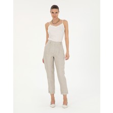 Pierre Cardin Kadın Bej Keten Karışımlı Carrot Fit Pantolon 50285479-VR011