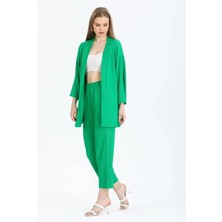 Ded Collection Kadın Bürümcük Kumaş Kimono Pantolon Rahat Takım