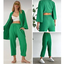 Ded Collection Kadın Bürümcük Kumaş Kimono Pantolon Rahat Takım