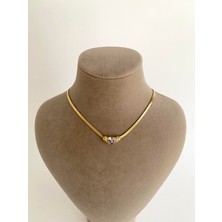 İfeelfree Oval Taşlı Italyan Ezme Çelik Kolye  - Gold