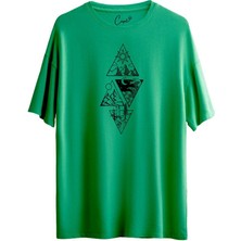 Çapıt  Pamuklu 4 Triangle Nature Baskılı Hardal Oversize Tişört