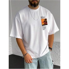 Woodroffe Erkek Beach Baskılı Bisiklet Yaka Salaş Oversize Boyfriend Beyaz, Mavi, Siyahi Kahverengi T-Shirt