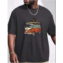 Woodroffe Erkek Minibüs Baskılı Bisiklet Yaka Salaş Oversize Boyfriend Beyaz, Siyah T-Shirt