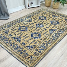 My Home Moretti Afgan Desenli Altın Lacivert Yıkanabilir Salon Koridor Halısı