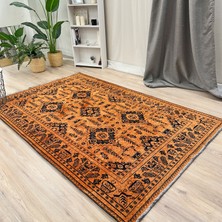 My Home Moretti Afgan Desenli Turuncu Siyah Yıkanabilir Salon Koridor Halısı