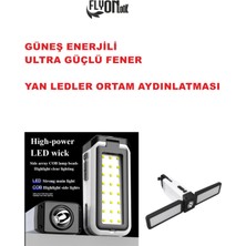 Solar Güneş Enerjili Ultra Şarjlı Güçlü El Feneri Hızlı Dolum Powerbank Özellikli Ortam Aydınlatmalı