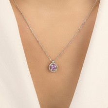 Usho Jewelry 925 Ayar Gümüş Pırlanta Görünümlü Yuvarlak Şık Kolye