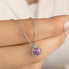 Usho Jewelry 925 Ayar Gümüş Pırlanta Görünümlü Yuvarlak Şık Kolye