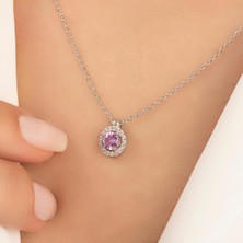 Usho Jewelry 925 Ayar Gümüş Pırlanta Görünümlü Yuvarlak Şık Kolye