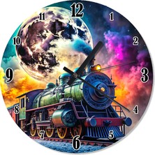 Ekart Tren ve Ay Baskılı Duvar Saati