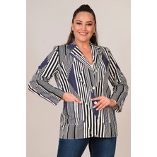 Lady Majestic Büyük Beden Çizgili Ceket