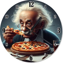 Ekart Pizza Yiyen Albert Einstein Akarlı Duvar Saati