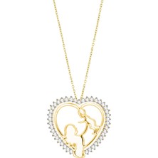 Shiny Spectra 925 Ayar Sarı Renk Gümüş Anneler Günü Hediyesi Zarif Zincirli Anne ve Çocuk Kolye