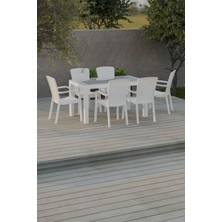 Çavdar Group 80X140 cm Rattan 6 Kişilik Masa Takımı Camlı Sedan Sandalye Bahçe Teras Takımı Oturma Grubu