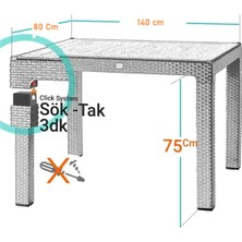 Çavdar Group 80X140 cm Rattan 6 Kişilik Masa Takımı Camlı Sedan Sandalye Bahçe Teras Takımı Oturma Grubu