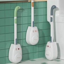 DouranShop Sarı Stil Hafif Lüks Kedi Artı Sıvı Tuvalet Fırçası Uzun Saplı Ev Duvara Monte Banyo Ölü Köşesi Olmadan Silikon Fırça (Yurt Dışından)