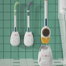 DouranShop Sarı Stil Hafif Lüks Kedi Artı Sıvı Tuvalet Fırçası Uzun Saplı Ev Duvara Monte Banyo Ölü Köşesi Olmadan Silikon Fırça (Yurt Dışından)