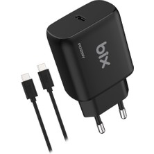 Bix BX-UC25TA Samsung S21/22 Huawei P40 Pro Vb. Için 25W Hızlı Pd Şarj Adaptörü & Type-C Kablo