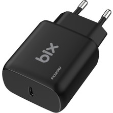 Bix BX-UC25TA Samsung S21/22 Huawei P40 Pro Vb. Için 25W Hızlı Pd Şarj Adaptörü & Type-C Kablo