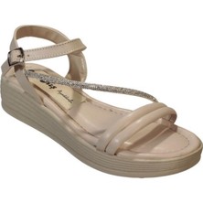 Yaz Kış Ayakkabı Yazkış Kadın Siyah Ten Cilt Çift Bantlı Üzeri Çapraz Taşlı 4cm Kalın Taban Sandalet