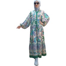 Ladies First Büyük Beden Doğal Kumaştan 9017-D02 Desenli Pamuk Elbise