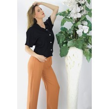 Capella Girl Sedef Düğmeli Krep Gömlek Siyah - 1288.65