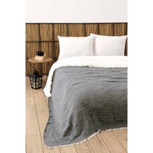 4 Kat Müslin İpliği Boyalı Yatak Örtüsü Antrasit