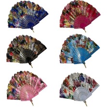 Yelpaze  Şık Serinletici 877-10 Yaldızlı Renkli Yelpaze x 6 Adet