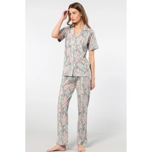 Türen 3395 Kadın Kısa Kollu Gömlek Pijama Takım-Gri