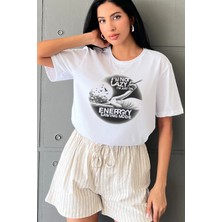 Blah Not Lazy Baskılı Yapay Zeka Tasarımı Penye Oversize %100 Pamuk Kadın T-Shirt