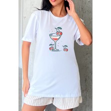 Blah Kadeh Baskılı Yapay Zeka Tasarımı Ekolojik Penye Oversize %100 Pamuk Kadın T-Shirt