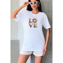 Blah Leopar Love Donut Baskılı Yapay Zeka Tasarımı Penye Oversize %100 Pamuk Kadın T-Shirt