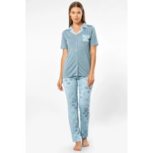 Türen 3376 Kadın Kısa Kollu Gömlek Pijama Takım-Mavi