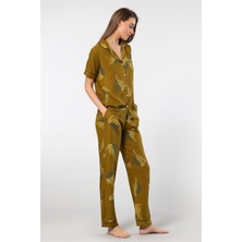 Türen 3604 Kadın Kısa Kollu Dokuma Gömlek Pijama Takım-Haki