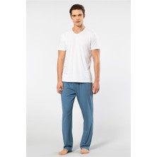 Cacharel 2192 Erkek Kısa Kollu V Yaka Pijama Takımı-Beyaz