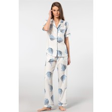 Türen 3604 Kadın Kısa Kollu Dokuma Gömlek Pijama Takım-Ekru