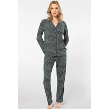 Türen 3379 Kadın Uzun Kollu Gömlek Pijama Takım-Yeşil