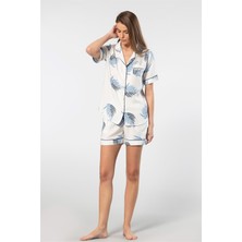 Türen 3605 Kadın Kısa Kollu Şortlu Gömlek Pijama Takım-Ekru